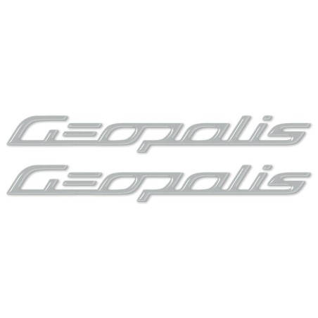 2 ADESIVI GEL 3D COPPIA SCRITTE argento GEOPOLIS per scooter compatibili PEUGEOT 