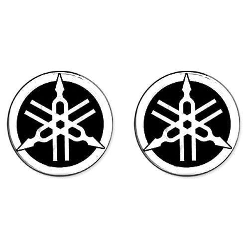 2 3D RESINA ADHESIVOS Redondo YAMAHA DIAPASON para MOTO-SCOOTER 50 mm Negro-Blanco