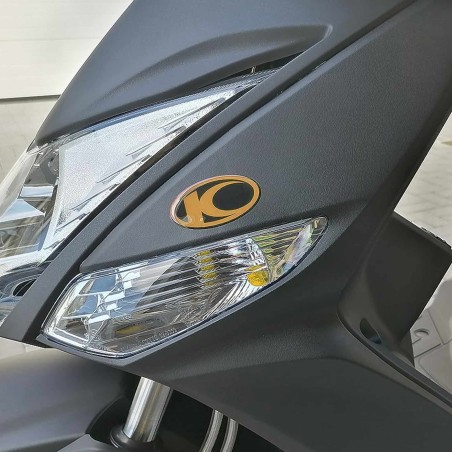 2 ADESIVI LOGO in RESINA gel 3D compatibili per scooter Kymco Nero-ORO