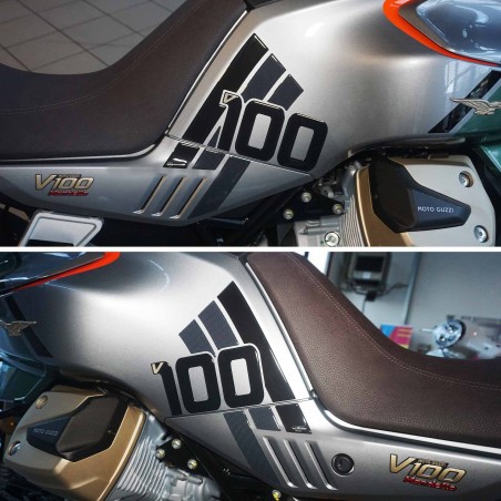 Adesivi laterali serbatoio compatibili con Moto Guzzi V100 Mandello 2022 - 2023
