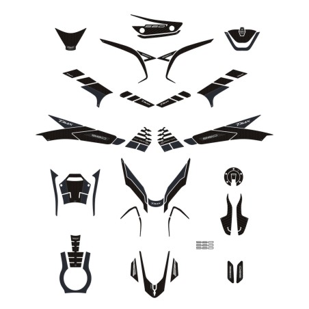 Schwarzes 3D-Aufkleberset zum Schutz Ihres Rollers, kompatibel mit Yamaha Tmax 560 2022–2023