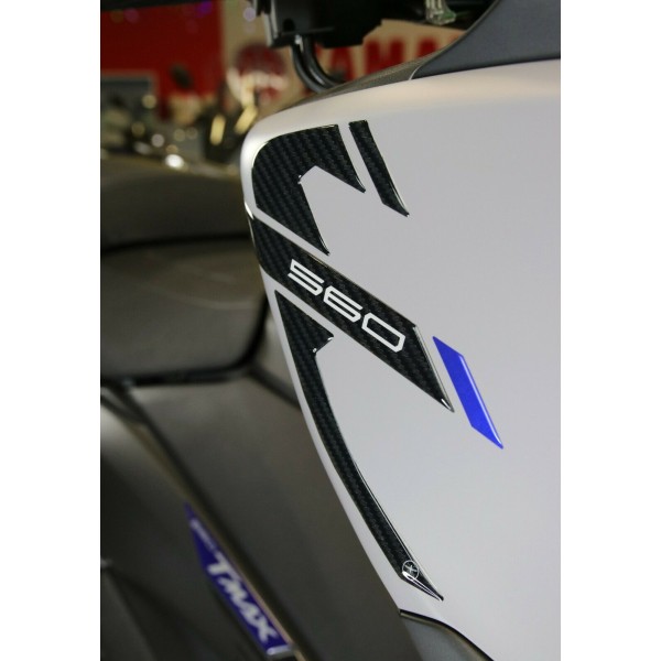 3D-GEL-AUFKLEBER-Set, kompatibel mit Yamaha Tmax 560 2020–21, Carbon-Look, blaues Metall