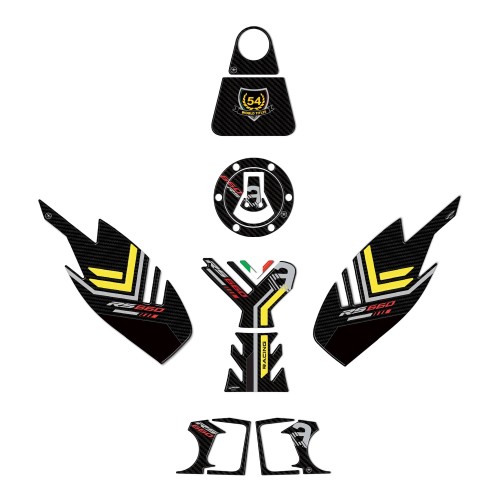 Complete 3D motorcycle stickers kit compatible with Aprilia RS 660 yellow 2020-23