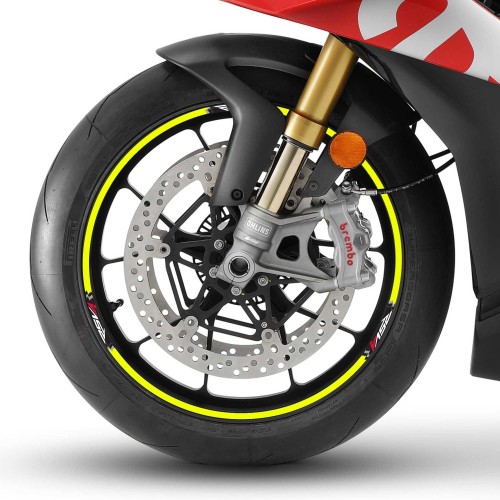 KIT DE TIRAS ADHESIVAS compatibles para LLANTAS DE MOTO APRILIA RSV4 17 - AMARILLO FLUO