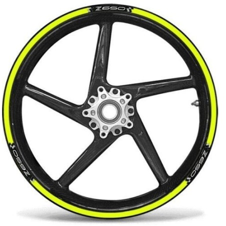 KIT TIRAS ADHESIVAS compatibles para LLANTAS MOTO KAWASAKI Z650 17 - AMARILLO FLUO