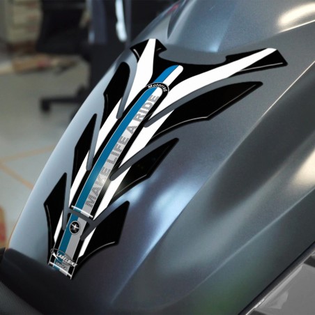 PARASERBATOIO ADESIVO 3D PROTEZIONE SERBATOIO Resinato per MOTO BMW Nero-Bianco