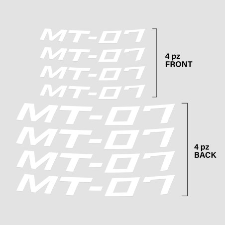 Adhesive writings for internal motorcycle wheel rims compatible with Yamaha MT-07