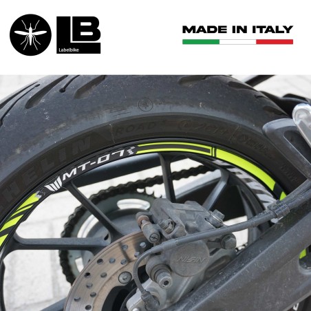 Strisce Adesive per Cerchi Ruote Moto compatibili Con Yamaha MT-07 - Giallo Fluo
