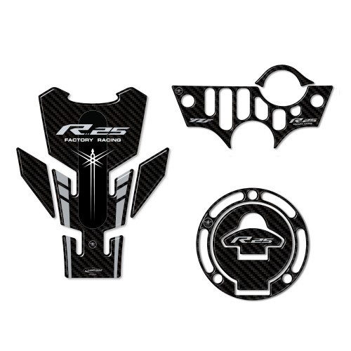 Kit mit 3 3D-Gelaufklebern für kompatible Motorräder Yamaha YZF R25 2019-23