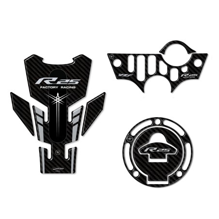 Kit mit 3 3D-Gelaufklebern für kompatible Motorräder Yamaha YZF R25 2019-23