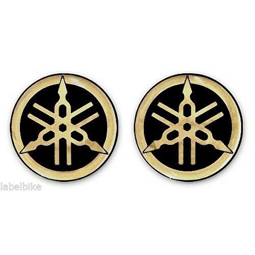 2 ADESIVI in RESINA 3D YAMAHA DIAPASON per MOTO e SCOOTER - 50 mm Nero - ORO