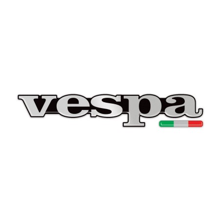 ADESIVI-STICKERS 3D SCRITTA VESPA CROMATA Adesivo per PIAGGIO+BANDIERA ITALIANA