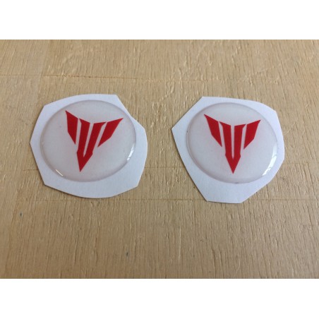 2 PEGATINAS 3D Redondas 25mm Compatibles para YAMAHA MOTO MT-07 Transparente-Rojo