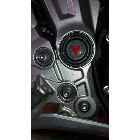 2 PEGATINAS 3D Redondas 25mm Compatibles para YAMAHA MOTO MT-07 Transparente-Rojo