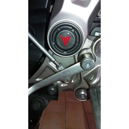 2 PEGATINAS 3D Redondas 25mm Compatibles para YAMAHA MOTO MT-07 Transparente-Rojo