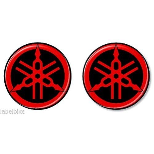 2 PEGATINAS DE RESINA 3D YAMAHA DIAPASON para MOTO y SCOOTER diam. 50 mm Negro-ROJO