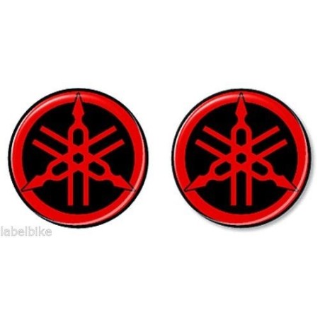 2 PEGATINAS DE RESINA 3D YAMAHA DIAPASON para MOTO y SCOOTER diam. 50 mm Negro-ROJO
