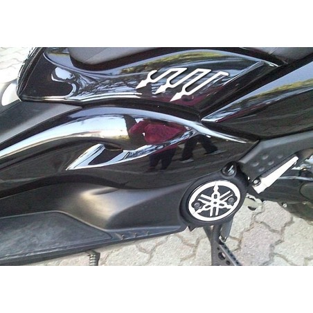 2 PEGATINAS GRANDES 3D NEGRO-CARBONO TUNING T MAX para BAJO SILLÍN MOTO YAMAHA TMAX 08-11