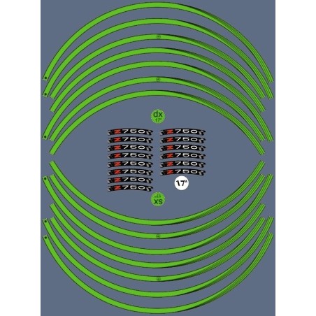 KIT STRISCE ADESIVE VERDI compatibili per CERCHI 17 MOTO KAWASAKI Z750 Adesivi