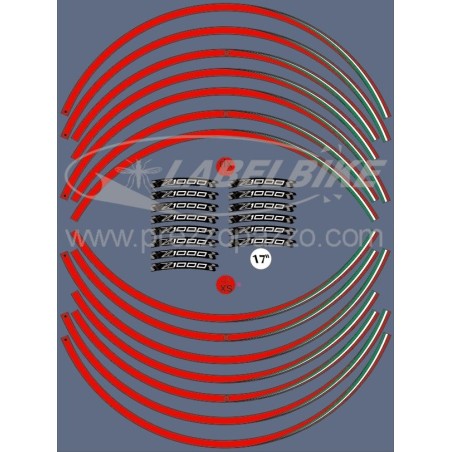 KIT DE TIRAS ADHESIVAS compatible con 17 LLANTAS DE MOTO KAWASAKI Z1000 Pegatinas Rojas