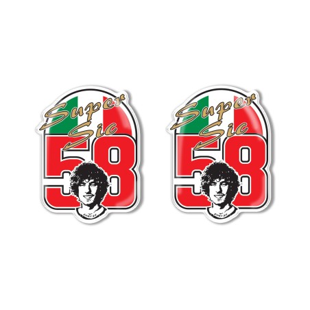 2 ESCLUSIVI ADESIVO in RESINA MOTO MARCO SIMONCELLI SUPER SIC TRIBUTE TRIBUTO 58